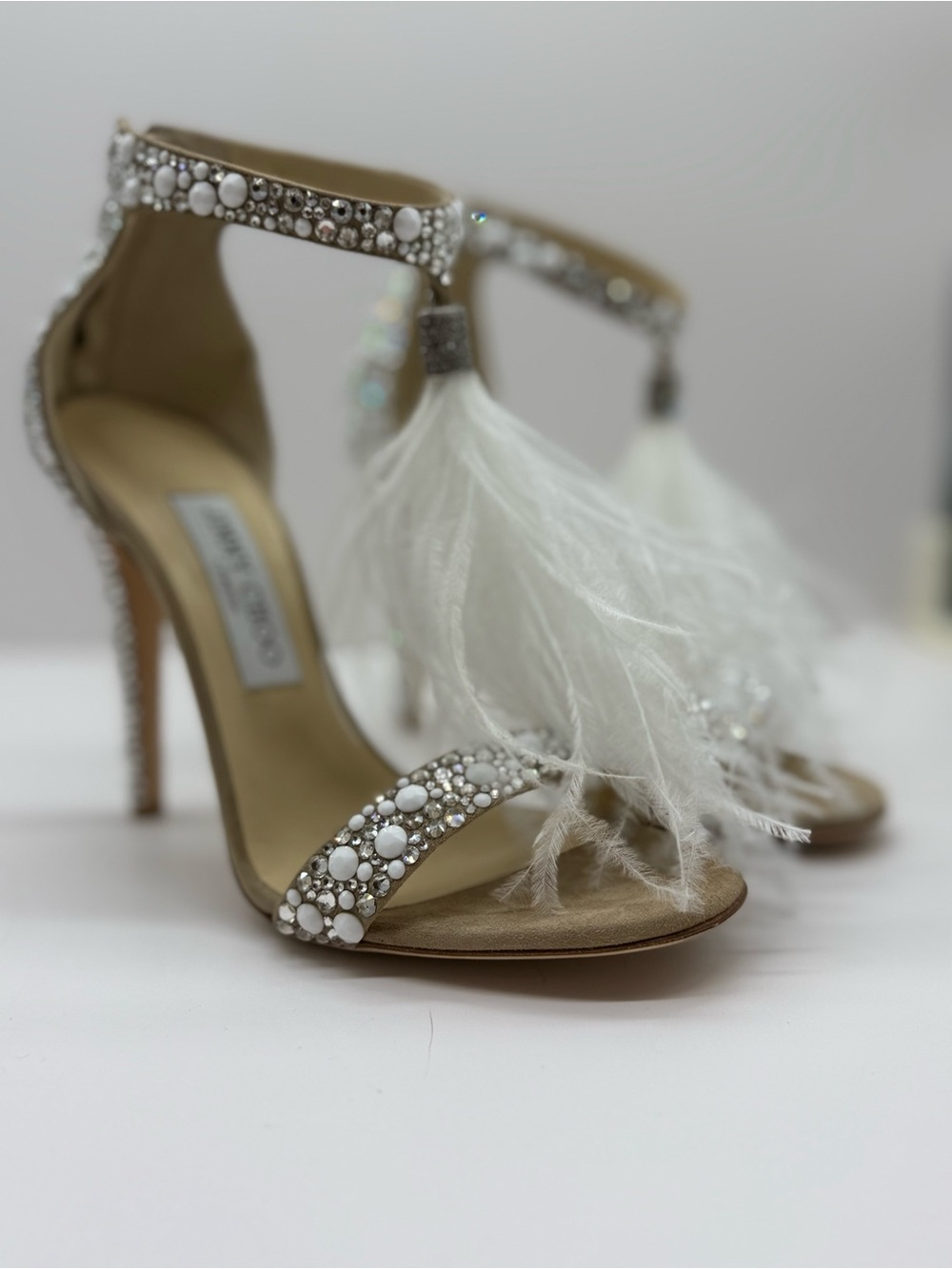 NWT Jimmy Choo Viola 110 Crystal & Ostrich Feather Heels Size 37.5 - Picture 4 of 9